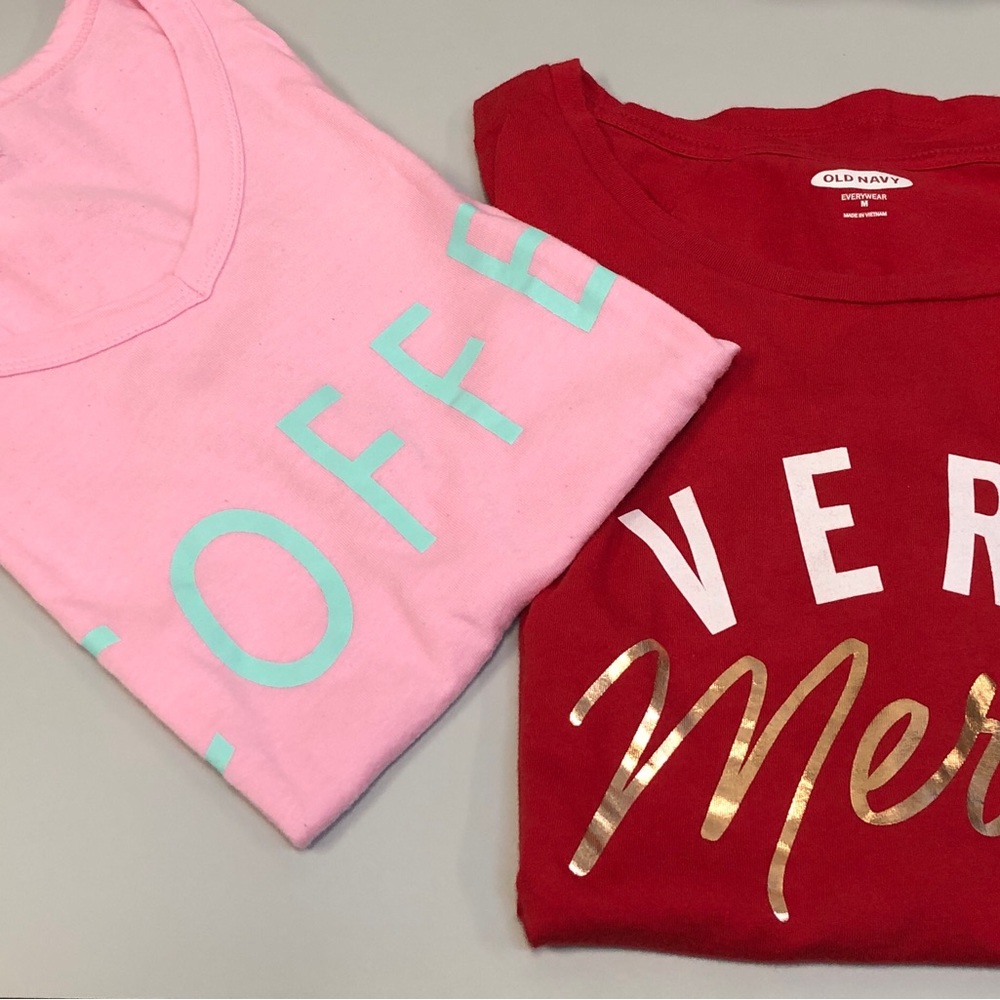 2 Sleep Tops, Pink & Red, Sz Med & Lg. Christmas & everyday.  NEW